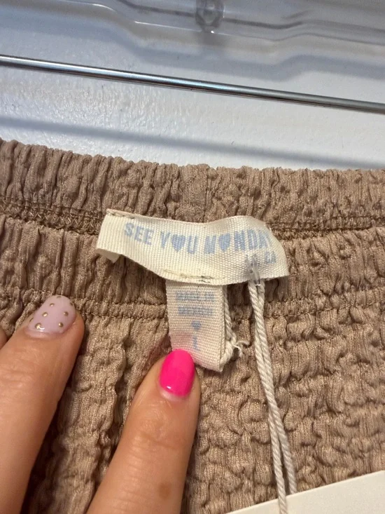 See You Monday Wide Leg Textured Pants in Tan - Picture 3 of 5